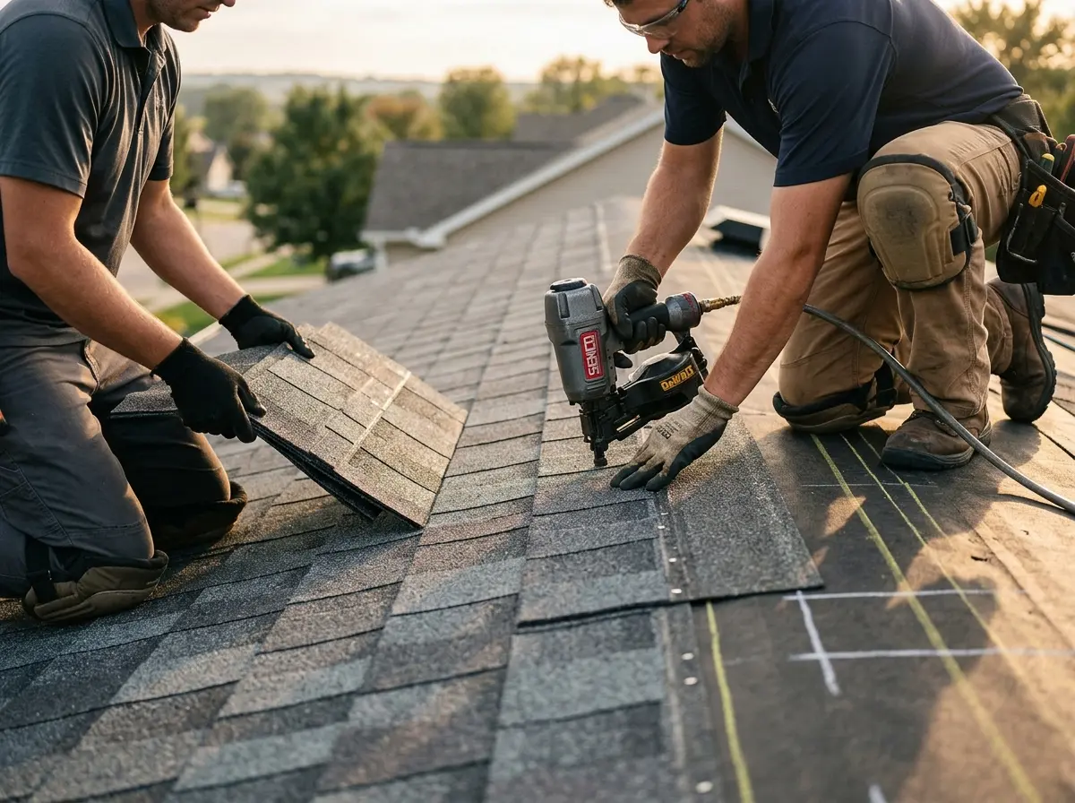 Professional roofer working on a residential roof in Beaver Falls